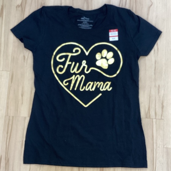 Michaels Tops - Black & Gold Metallic 'Fur Mama' Dog Paw Print Heart‎ Women’s T-Shirt Small NWT